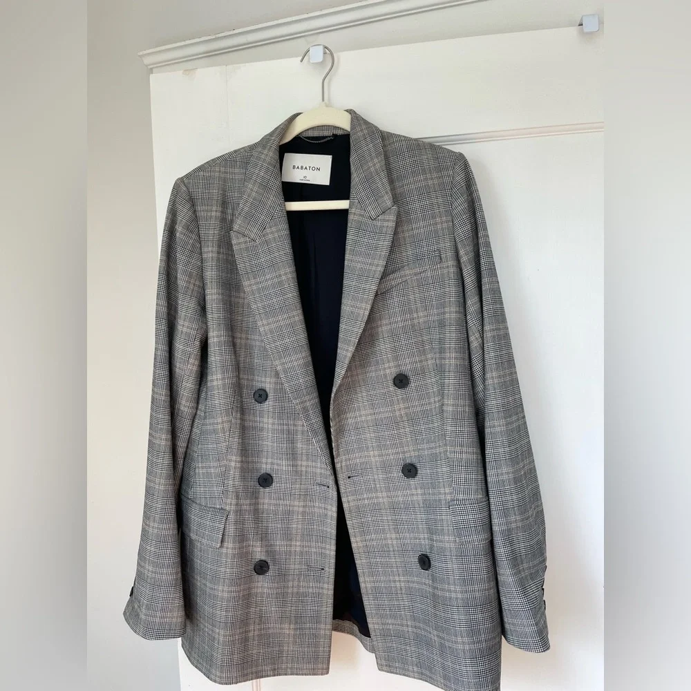 ARITZIA BABATON Black Plaid Oversized Blazer - size 10 - Picture 1 of 3